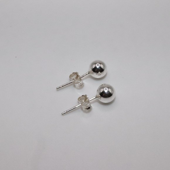 925 Sterling Silver Genuine Round Ball Stud Earrings 6mm / Pair / Men Women Kids - Picture 4 of 5